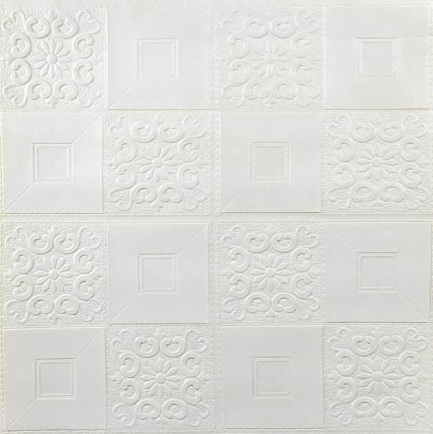 3Д панелі стельові самоклеючі, 3D панелі самоклейка для стін та стелі, Білі фігури 700х700х3 мм, фото 1