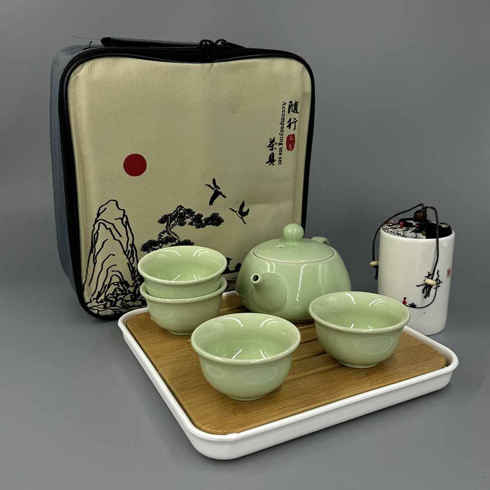 Чайний комплект на 4 особи Нефритова Вода з сумкою для зберігання та чайною банкою, фото 1