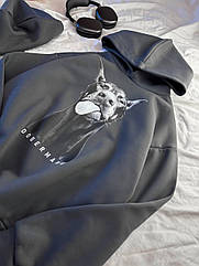 Oversize худі з принтом «Доберман» на флісі Модель: 1493-0686 Колір: графіт