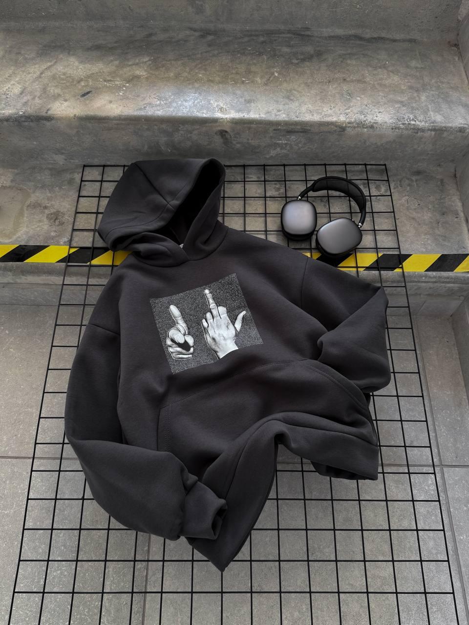 Oversize худі на флісі «Ідеальний для зустрічі з колишнім» Модель: 1493-0687 Колір: графіт, фото 1