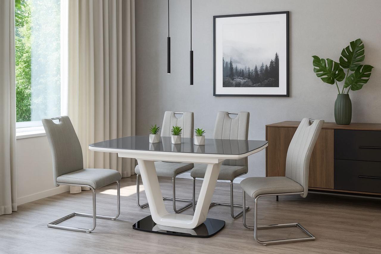 Обідній скляний стіл Belardo DT-9923 сірий глянець 110/150, фото 1