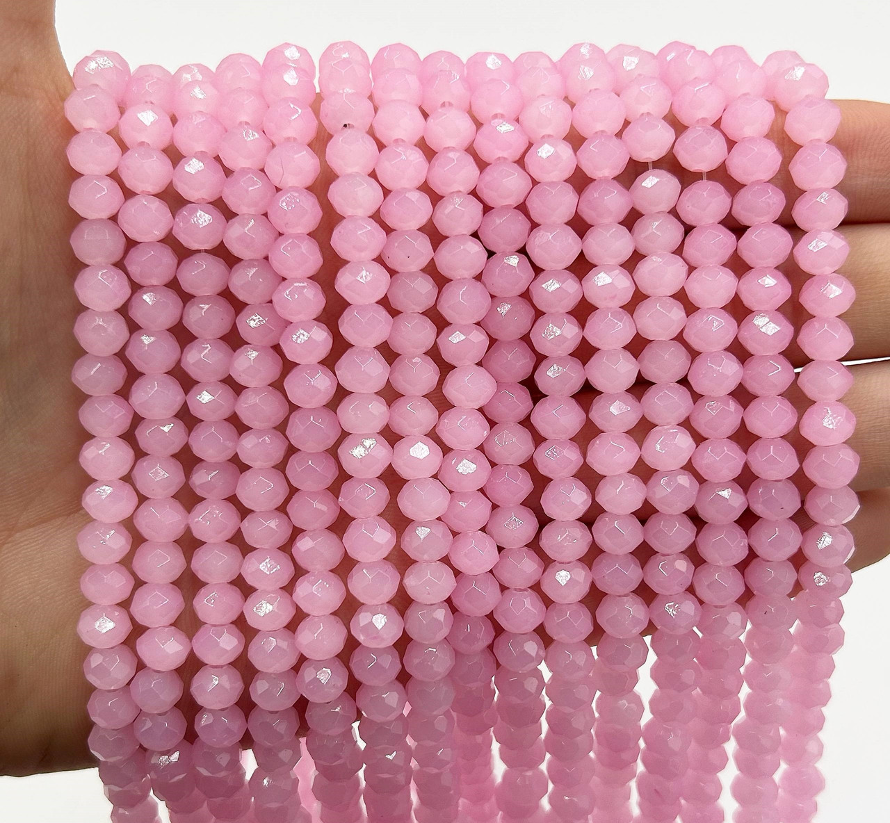 Намистини рондель / 6х4 мм / Кількість: 80-90 шт / Напівпрозорий / Рожевий №27, фото 1