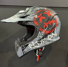 Кросовий мото шолом fxw hf-116 grey black-red