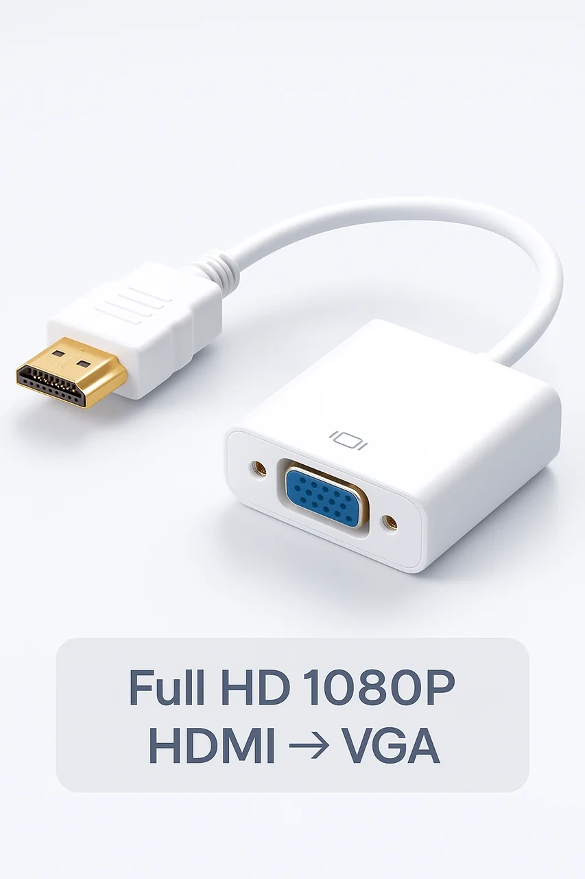 Перехідник HDMI to VGA 1080P White, адаптер Male - Female Full HD, фото 1