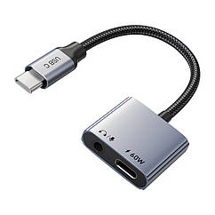 Аудіо адаптер CableTime USB Type-C (M) - 3.5 мм (F) / Type-C (F) PD60W (CPA1G)