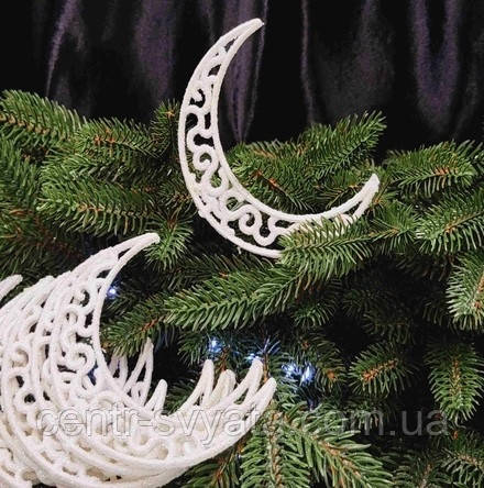 Новорічна іграшка "Місяць білий з блиском" 10 см