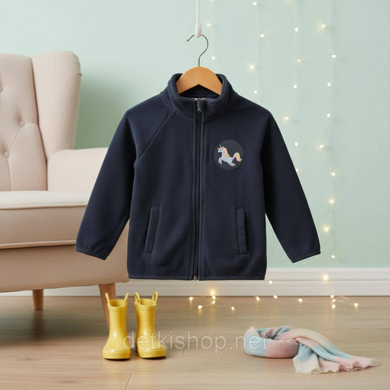Тепла флісова кофта для дівчинки Lily & Dan, розмір 92, темно-синя, фото 1