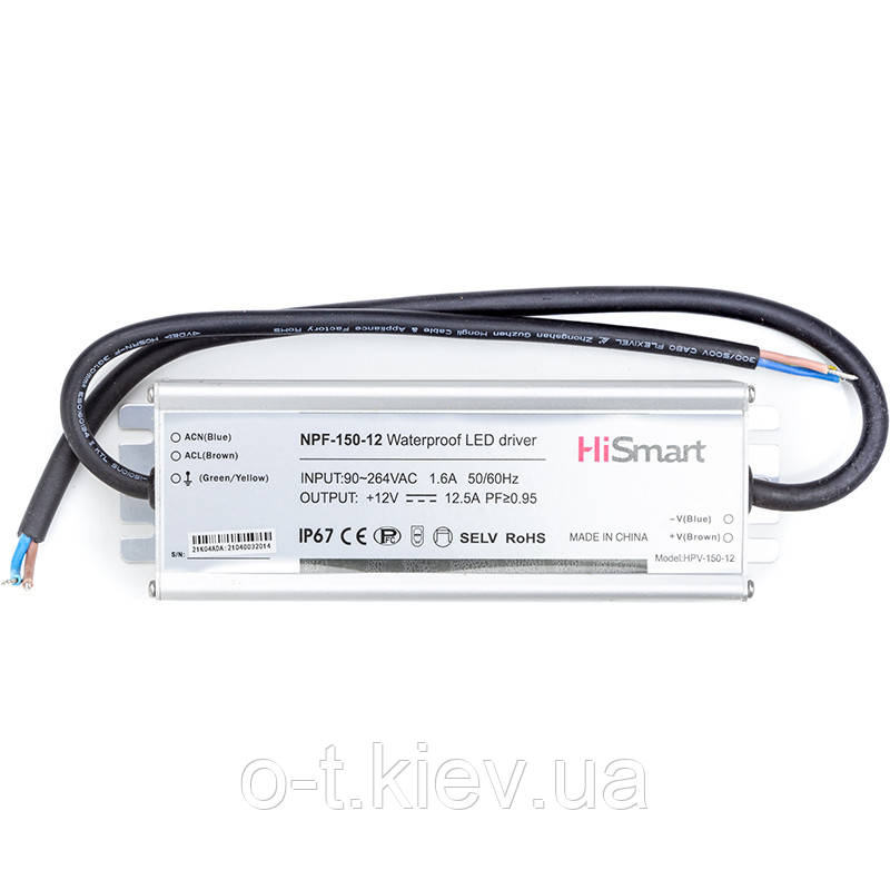 Блок живлення HiSmart 12V, 12,5A, 150W, PFC, IP67, фото 1