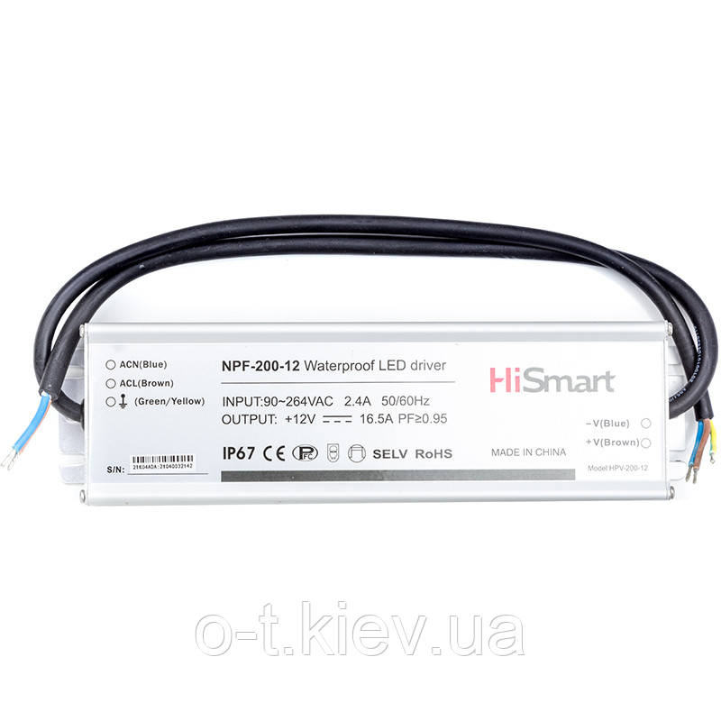 Блок живлення HiSmart 12V, 16.5A, 200W, PFC, IP67, фото 1