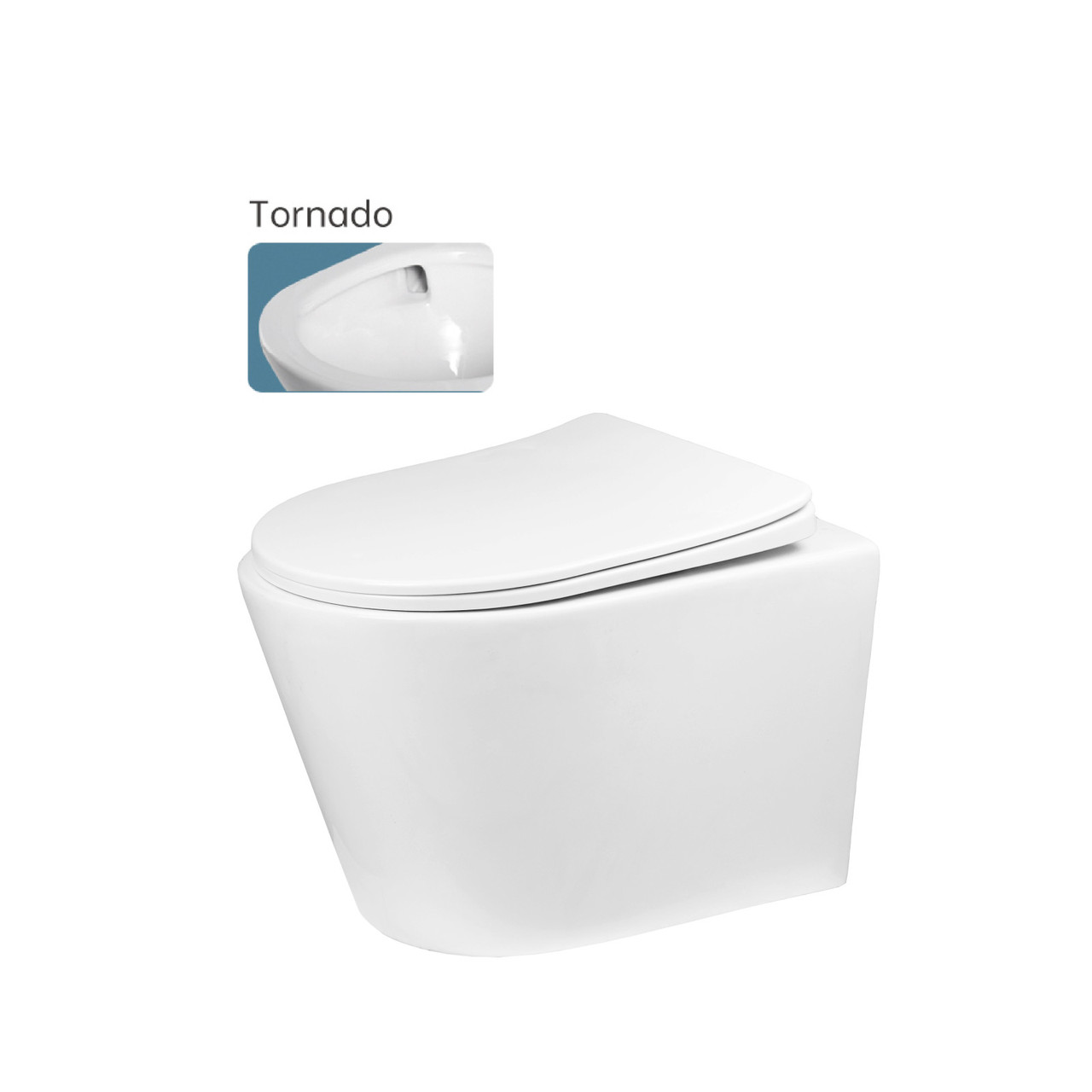 Підвісний унітаз Insana Wiston TRN HL 49X36.5X35 з функцією торнадо безобідковий сидіння дюропласт з мікроліфтом білий, фото 1