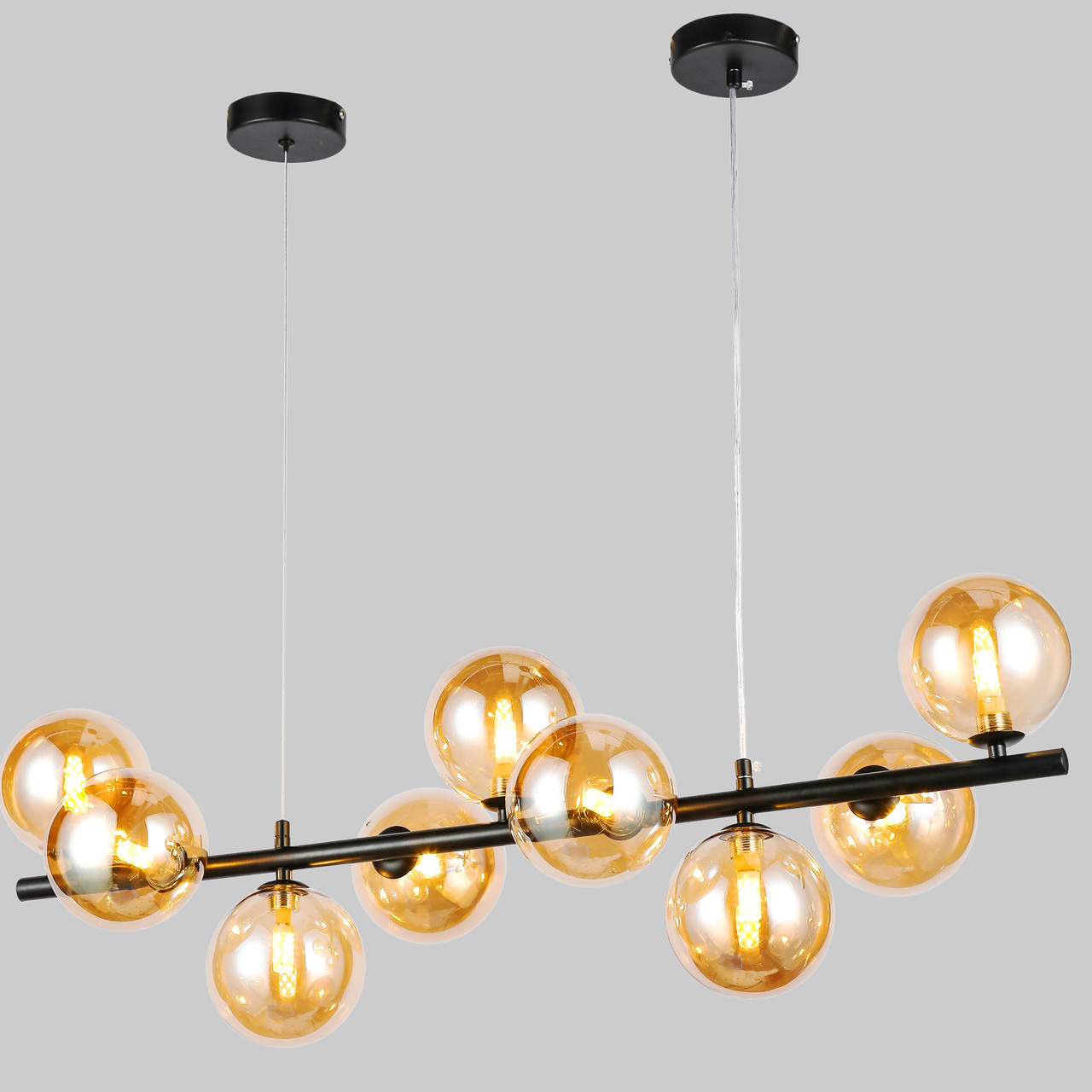 Чорна люстра довга 85см на 9 ламп (84-1018-9 BK+BR)