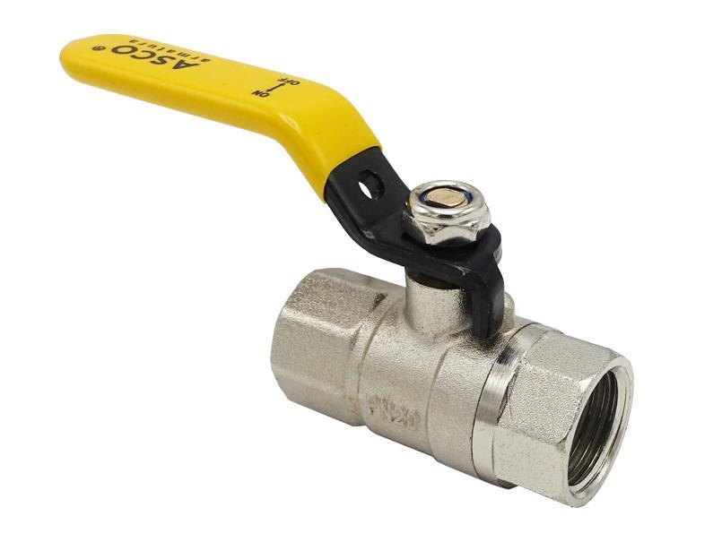 Кран кульовий нікель для газу Nickel PRO 1/2" ВВ PN20 жовтий ручка  ASCO 1/24, фото 1