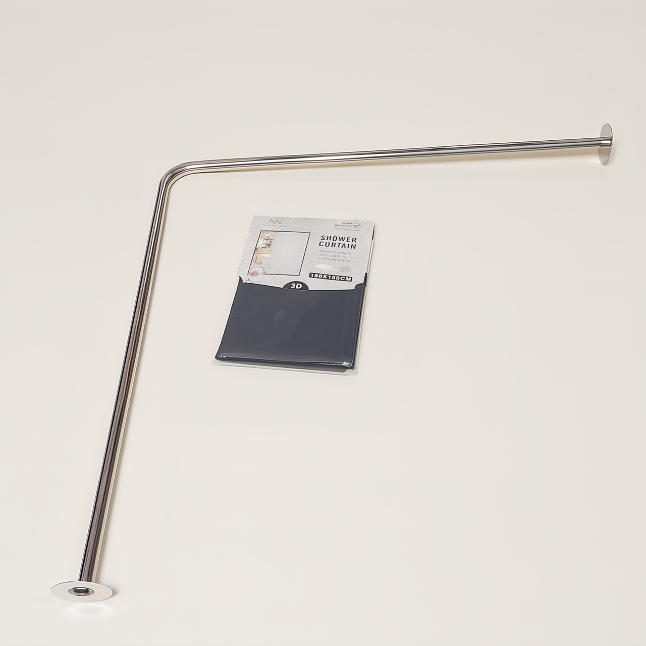 Комплект для душу: карниз 90×90 см + вінілова шторка 180×180 см, чорна