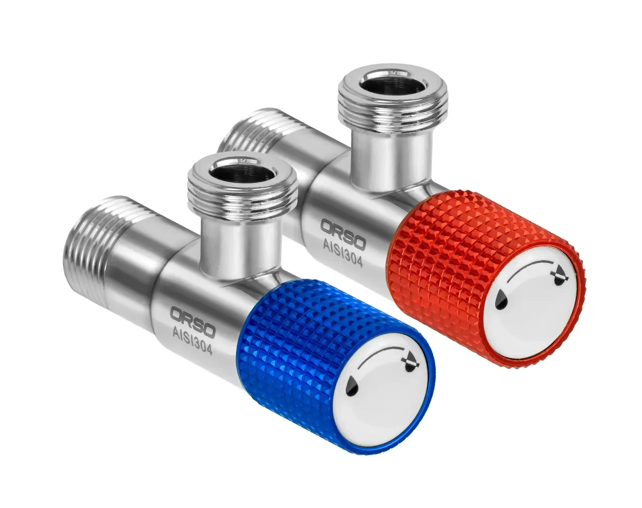 ORSO Кран кутовий 1/2*1/2 SSA14RB (круглий) набір ХРОМ НЕРЖ 2шт(гор+хол), фото 1