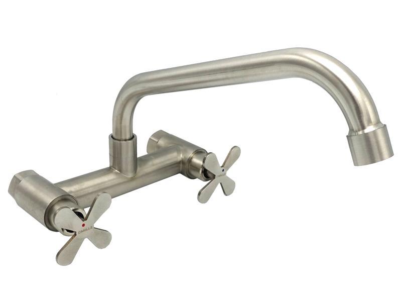 Змішувач для кухонної мийки MILLZ настінний буксовий ручки-хрестики MRS-SS-X-0003 нержавіючий 1/10, фото 1