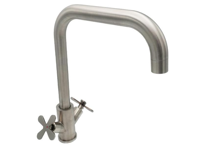 Змішувач для кухонної мийки MILLZ буксовий ручки-хрестики MRS-SS-X-0002 нержавіючий 1/10, фото 1
