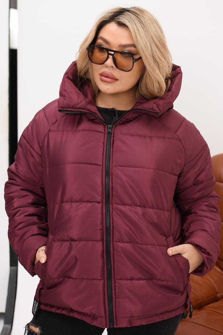 Жіноча зимова куртка-бомбер з холофайбером 200, водонепроникна плащівка 48-50, 52-54, 56-58, 60-62 — Модель 509 48/50, марсала, фото 1