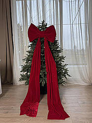 Бант червоний оксамит, 80 на 50 см – декоративна прикраса для новорічного декору