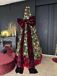 Бант бордовий оксамит, 80 на 50 см – декоративна прикраса для новорічного декору