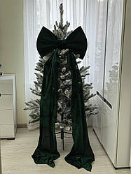 Бант зелений оксамит, 80 на 50 см – декоративна прикраса для новорічного декору