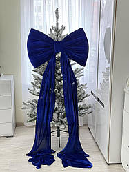 Бант синій оксамит, 60 на 40 см — декоративна прикраса для новорічного декору 40