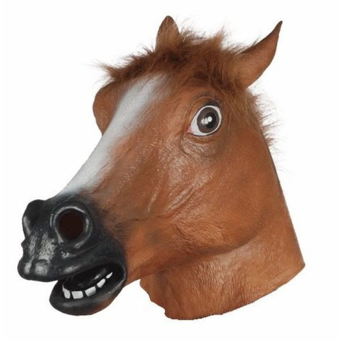 Карнавальна латексна маска коня коричнева, фото 1