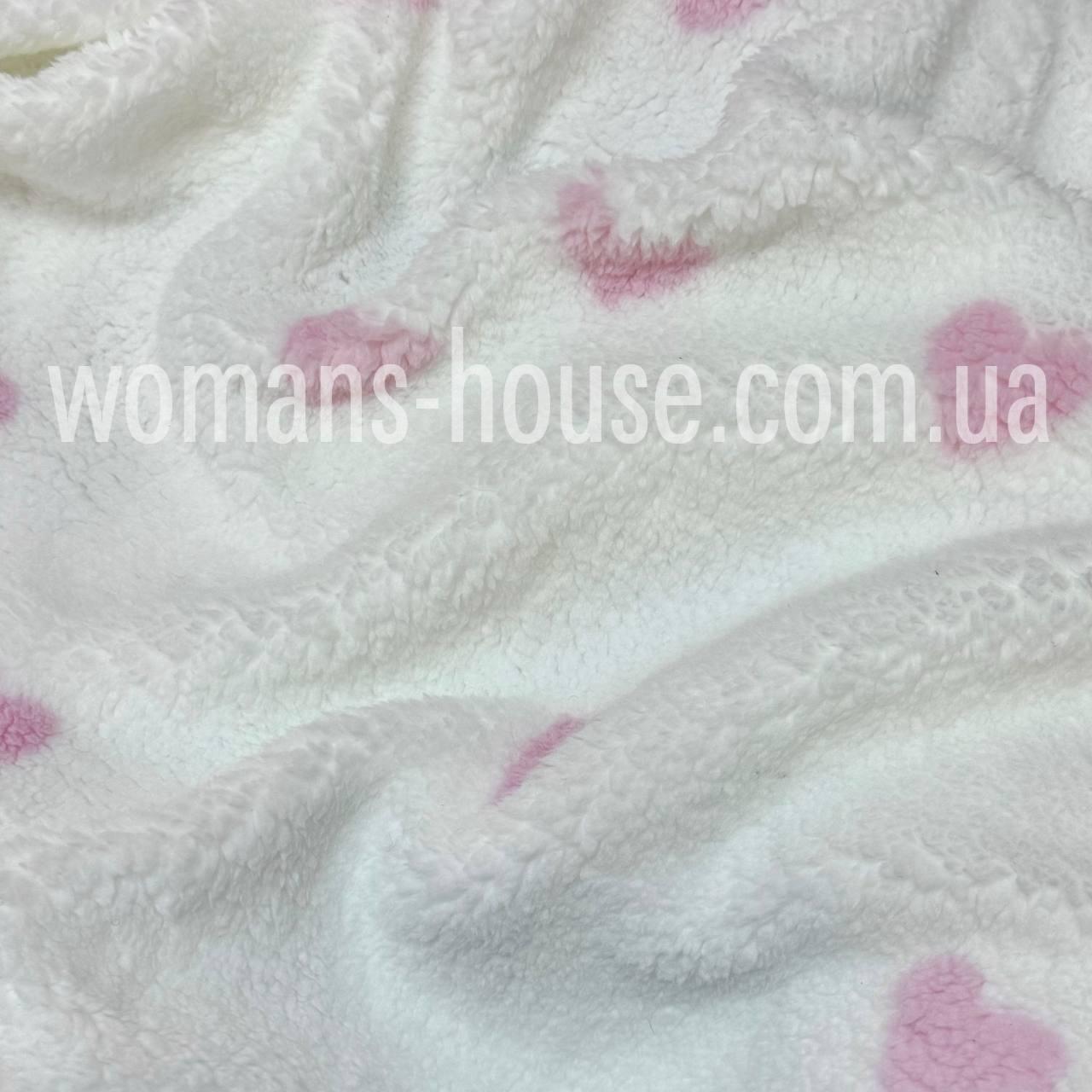 Тканина хутро Тедді плюшевий стрейч м'який 260 г/м2 150 см серця на Білому, фото 1