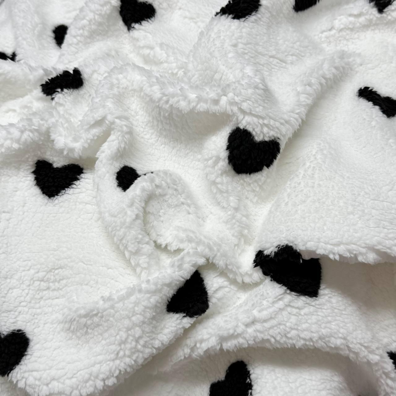 Тканина хутро Тедді плюшевий стрейч м'який 260 г/м2 150 см серця на Білому, фото 1