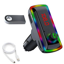 Bluetooth Модулятор F12, з RGB підсвічуванням та LED-екраном / Модулятор для авто / ФМ передавач в прикурювач