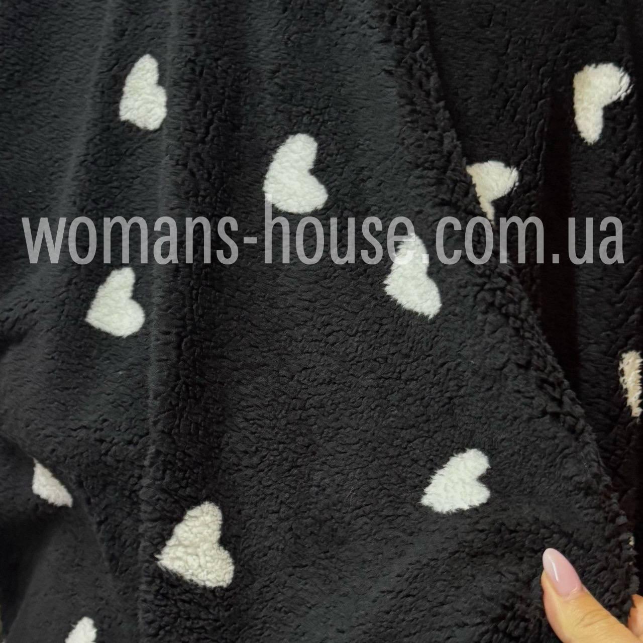 Тканина хутро Тедді плюшевий стрейч м'який 260 г/м2 150 см серця на Чорному, фото 1
