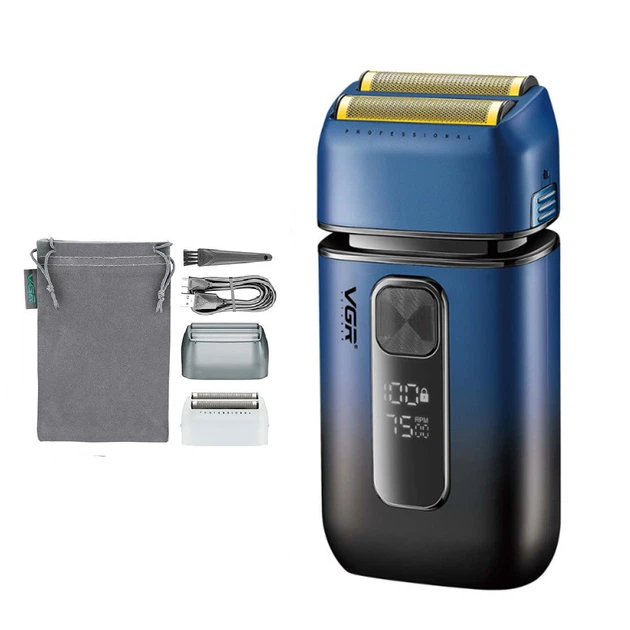 Електробритва Шейвер VGR V-362 чоловіча професійна для сухого гоління з тримером подвійне лезо LED дисплей 5 Вт Синій, фото 1