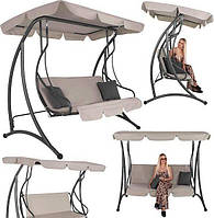 Садова гойдалка Springos 3-х місна з регульованим дахом, матрацом і подушками, бежева УНІВЕРСАЛЬНА