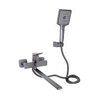 Змішувач для ванни Qtap Presto з довгим поворотним виливом (з душовим гарнітуром) QTPRE2601GRP45583 Graphite