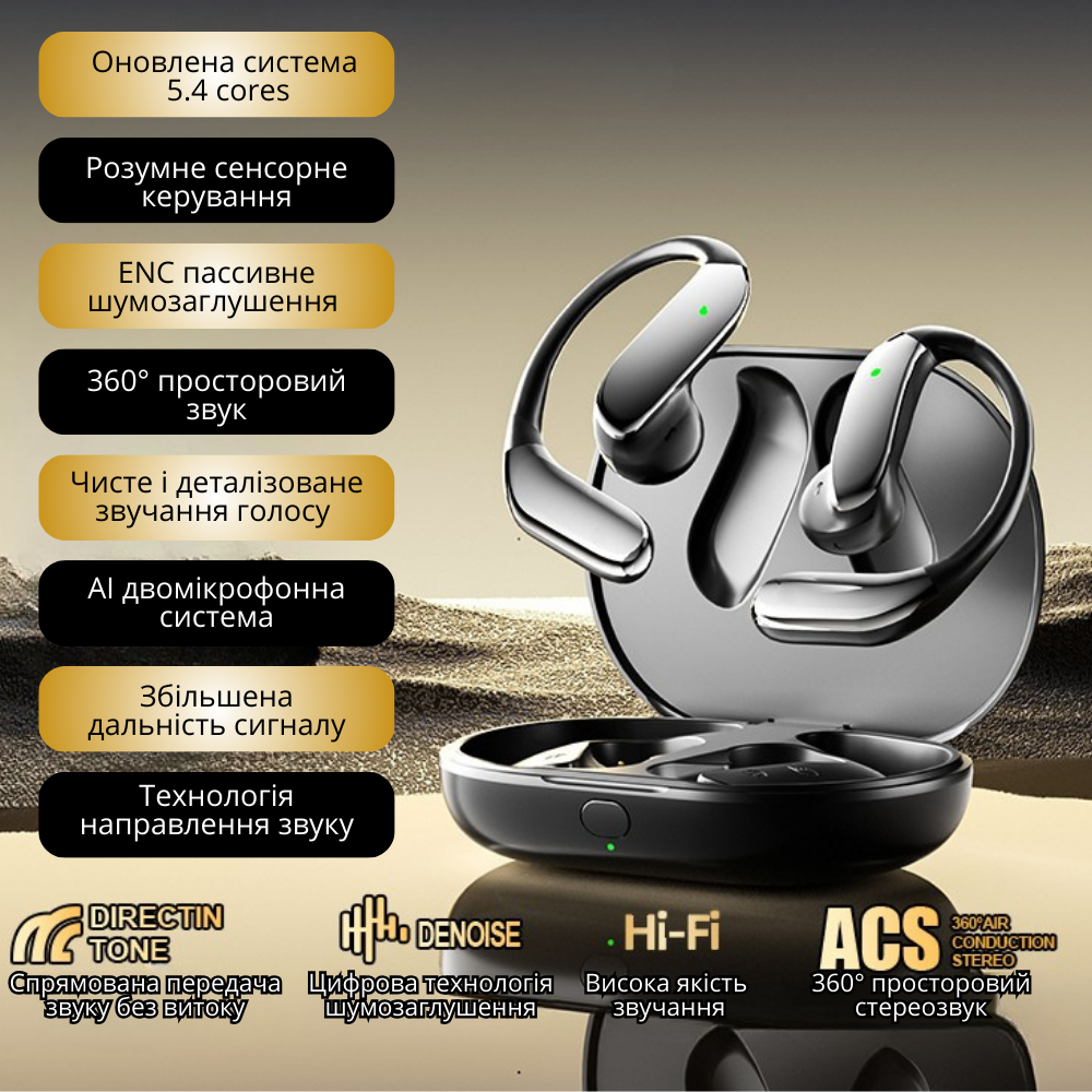 Навушники бездротові  з шумозаглушенням, сенсорним управлінням і просторовим аудіо, спортивні Bluetooth, Type-C, чорні, фото 1