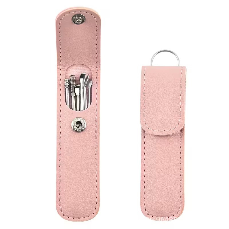Набір інструментів для чищення вух із шести предметів. Портативний. Рожевий