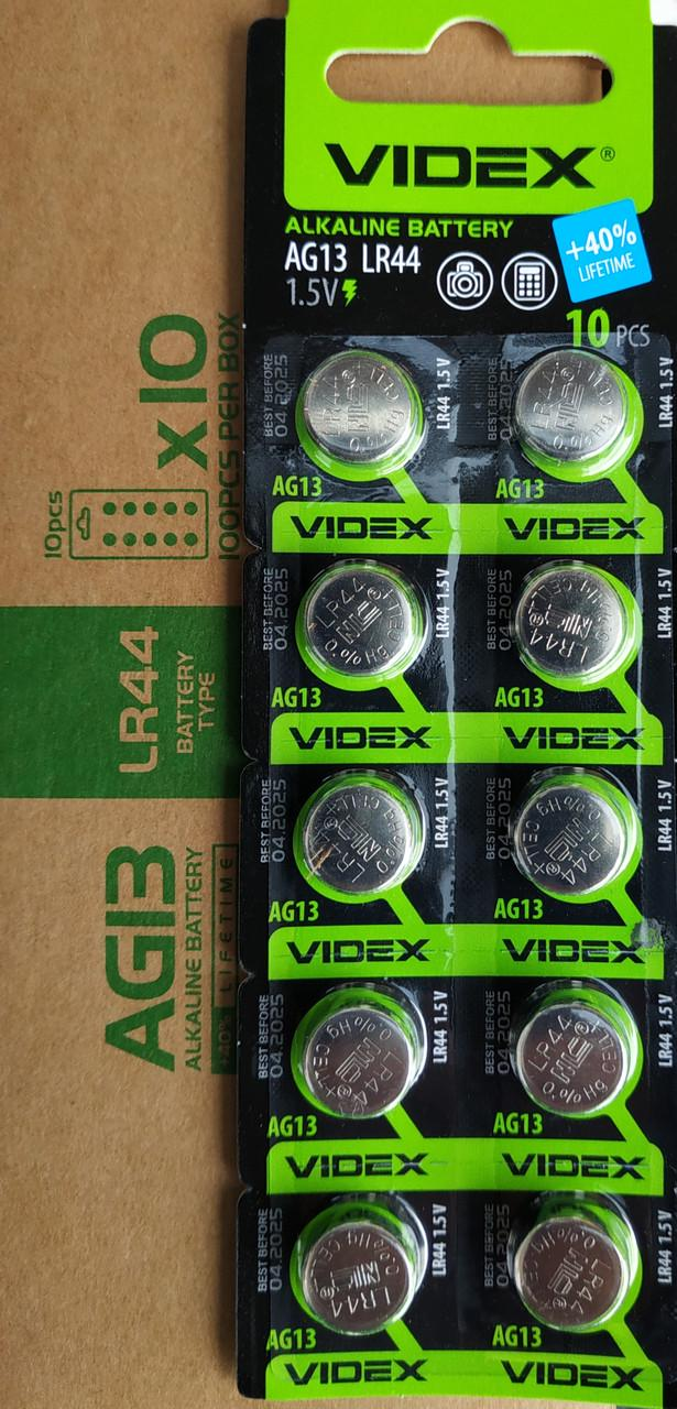 Батарейка таблетка AG13 A76 LR44 Videx лужна 1.5В 10шт, батарейки для годинників, іграшок і калькуляторів, фото 1