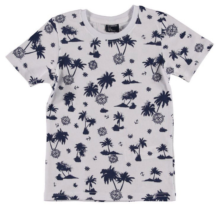 Футболка для хлопчика LC Waikiki білого кольору в сині пальми 100% бавовна