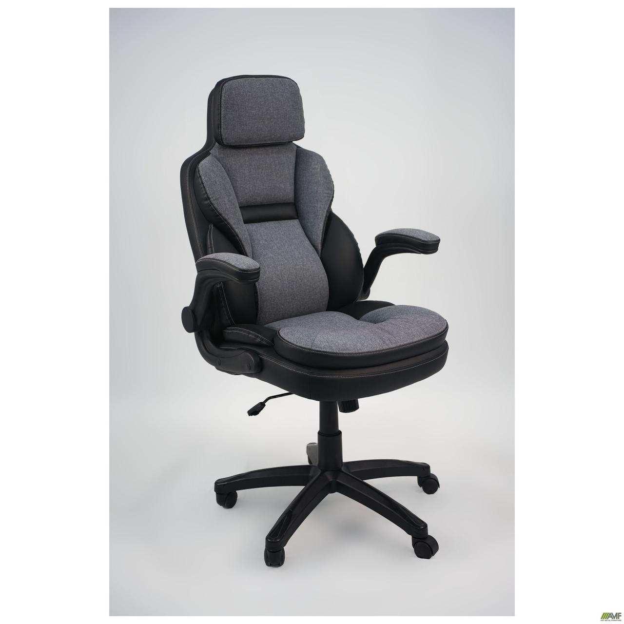 Крісло офісне Alpharo чорний/тканина темно-сіра, фото 1