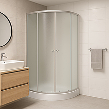 Душова кабіна Sansa S-80/15 new 80х80х194 см з низьким піддоном сатин розсувні двері скло матове, фото 2