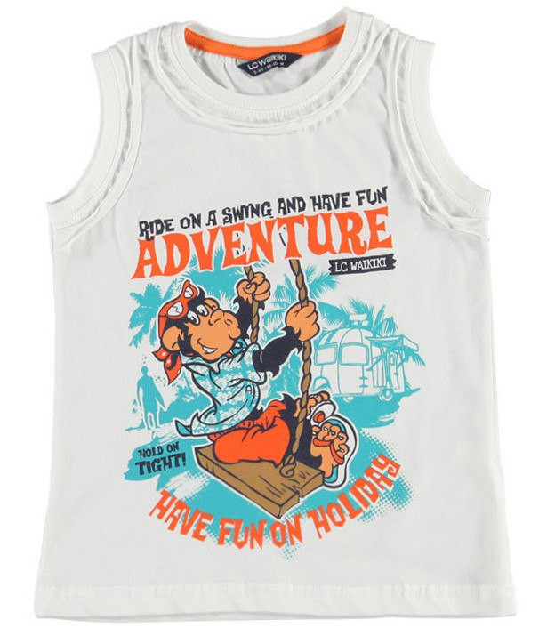 Майка для хлопчика LC Waikiki білого кольору з малюнком і написом на грудях 100% бавовна