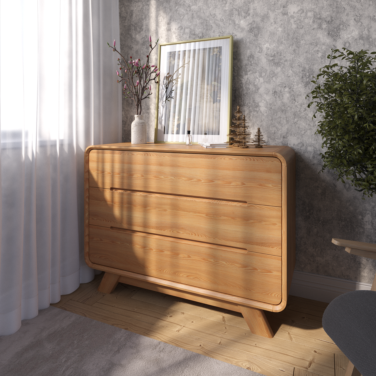 Комод «Норд» на 3 ящика з масиву ясена в натуральному кольорі, фото 1