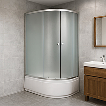 Душова кабіна Sansa S-120-80/40L 120х80х202 см з глибоким піддоном сатин розсувні двері скло Fabric, фото 2