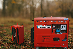 Дизельний генератор 9.8 кВт KraftWele DOUBLE TANK SDG9800S 3 F ATS 3-фазний. Електростартер. З подвійним паливним баком