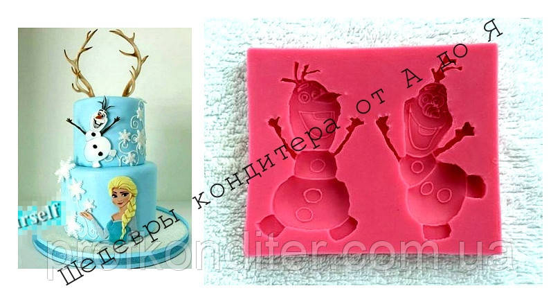 Молд Холодне Серце - Олаф 9,5 * 8,5 * 1,1 см і 10,4 * 8,6 * 1 см, фото 1