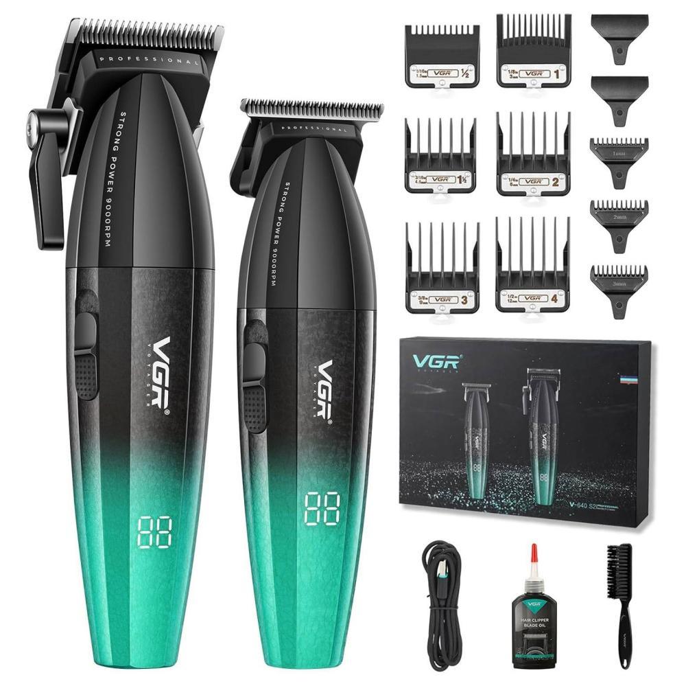 VGR V-640 S2 Green - універсальний набір для стрижки та догляду за бородою (Clipper + Trimmer)