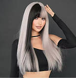 Перука довга пряма з чубчиком блонд чорно-білий (LC9160-1), фото 2