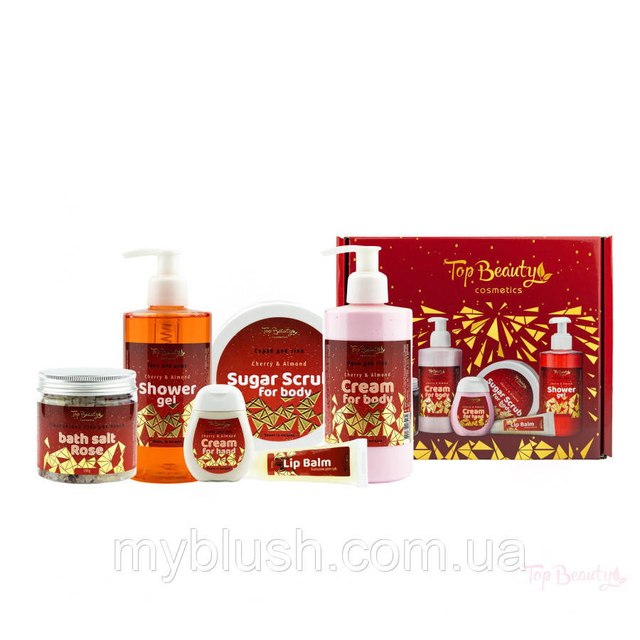 Бокс подарунковий Top Beauty "Вишня та мигдаль" 6 товарів в коробці, фото 1