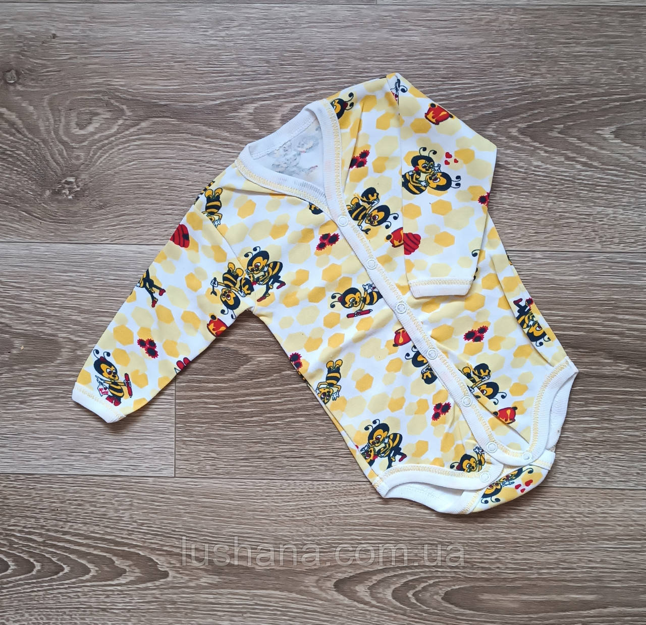 Боді на дівчинку / довгий рукав / інтерлок / бджілки / р.68, 3-6 міс., фото 1