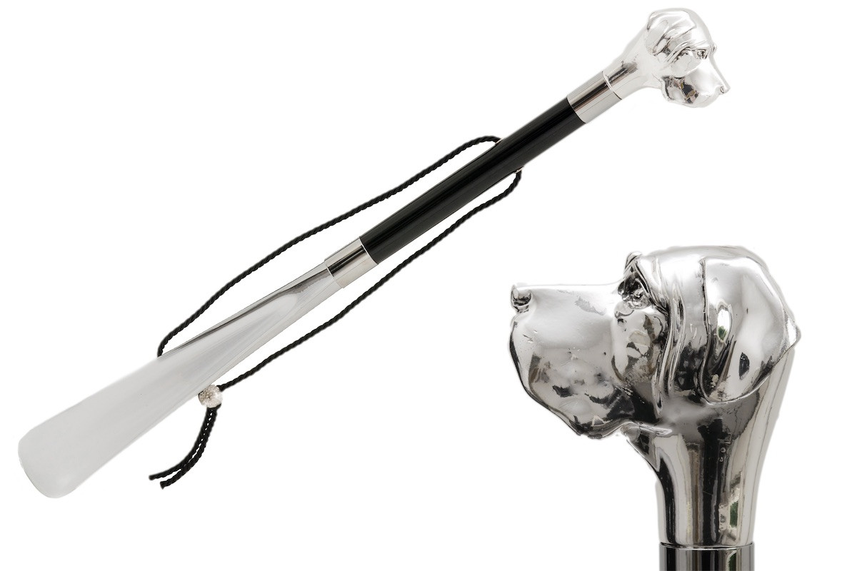 Лопатка (ріжок) для взуття "Лабрадор" ручка декорована з посрібленоїї смоли від італійського бренду Pasotti, фото 1