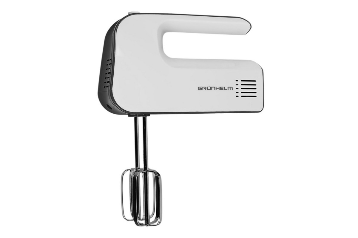 Кухонний міксер Grunhelm GRM617 300 Вт ручний 2 вінчика та насадка для тіста у біло-сірому кольорі, фото 1